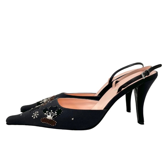 Vintage Prada Navy Slingback Heels Flower Design IT 39.5 - Picture 4 of 11